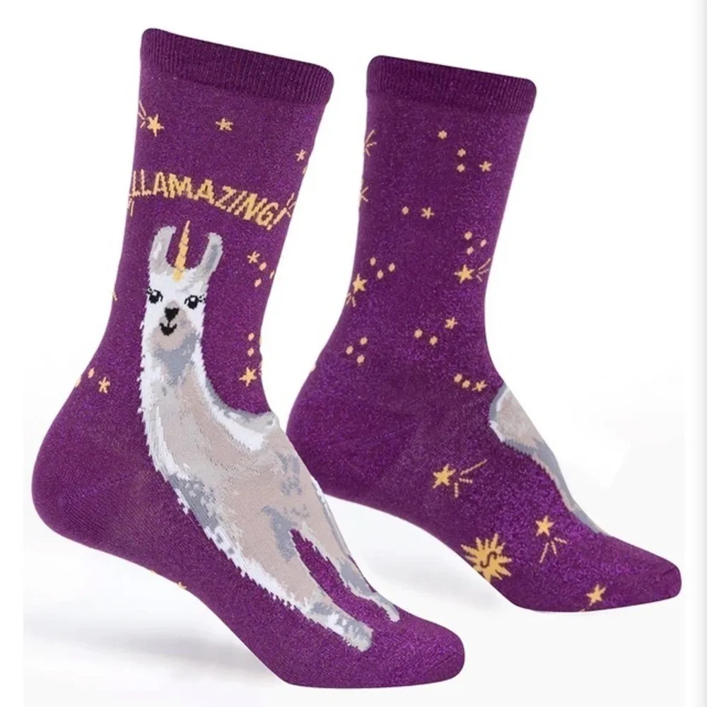 Sock It To Me NWT Llamazing! Women’s Crew Socks Llama Funny Novelty Shimmer Gift